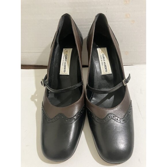 Carlo Alberto Womens size 8.5M brown black Leather Wingtip pumps Shoe  Italy - Picture 1 of 10